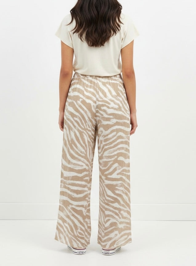 Neutral Zebra Print Wide Leg Split Pants