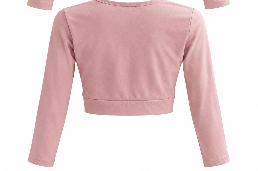 Dusty Pink Wrap, Front Long Sleeve Crop Top