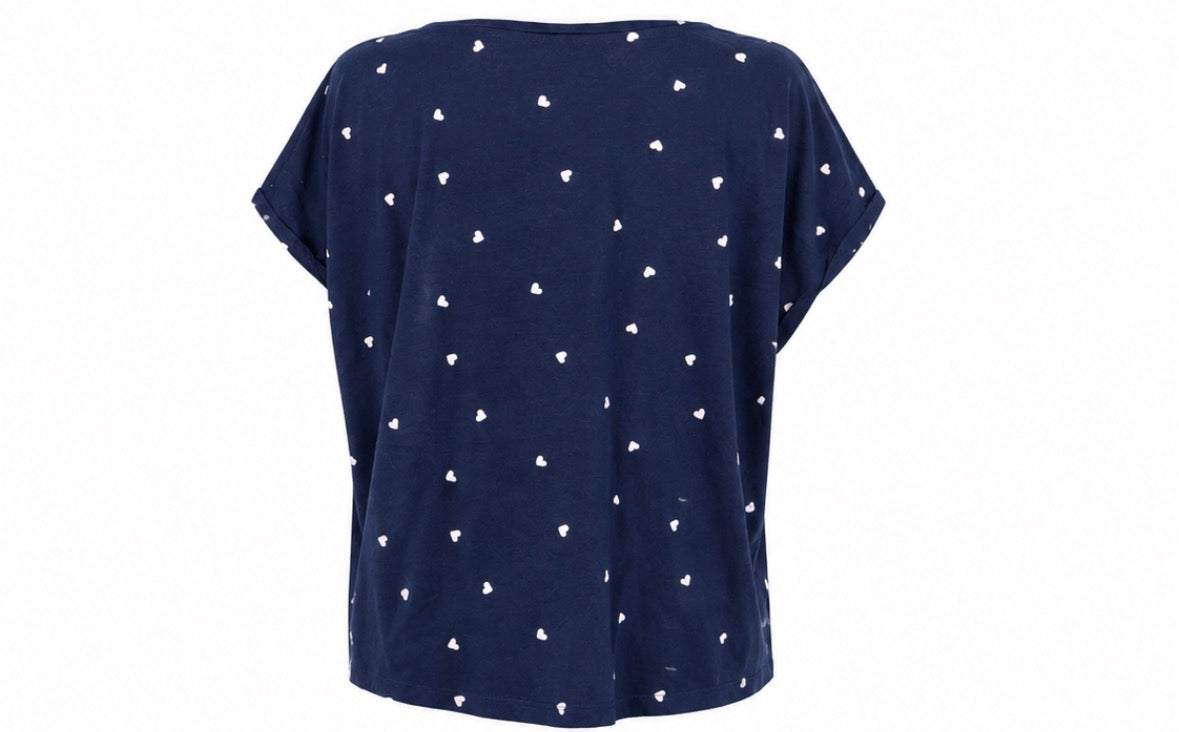 Navy Heart Print Relaxed Top