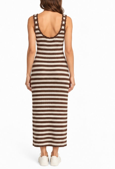 Brown & Cream Striped Knit Maxi Dress
