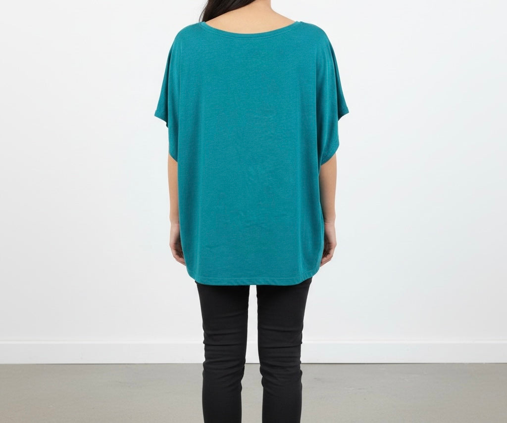 Teal Crochet Front Short Sleeve Top