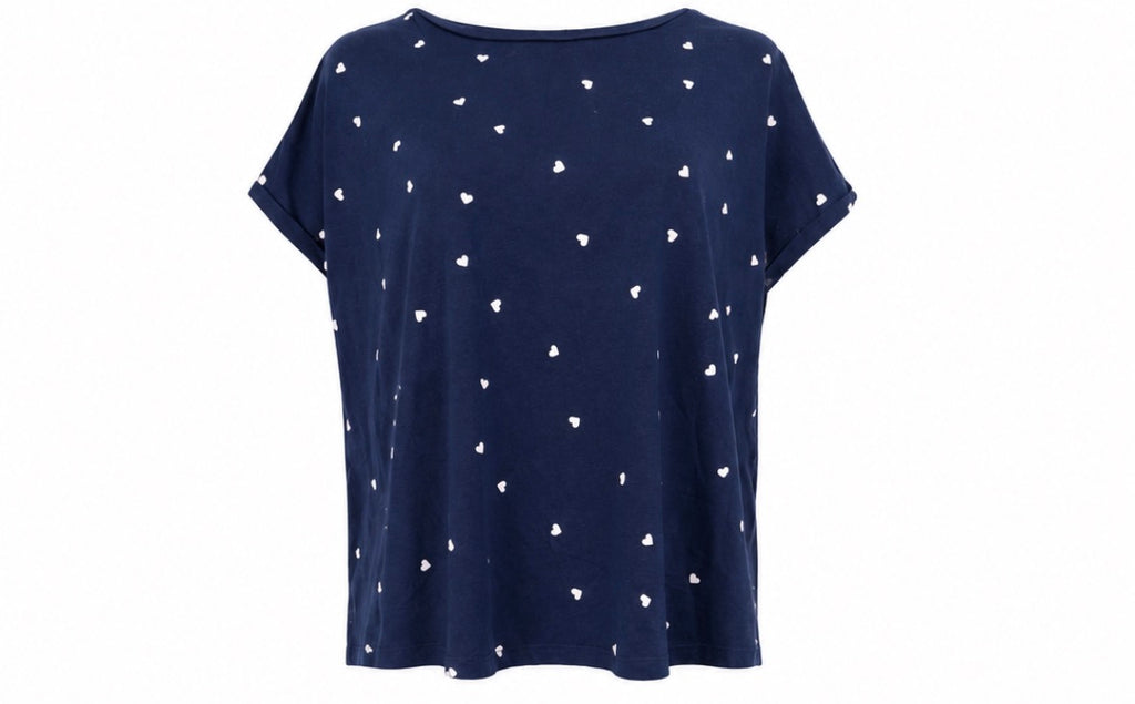 Navy Heart Print Relaxed Top