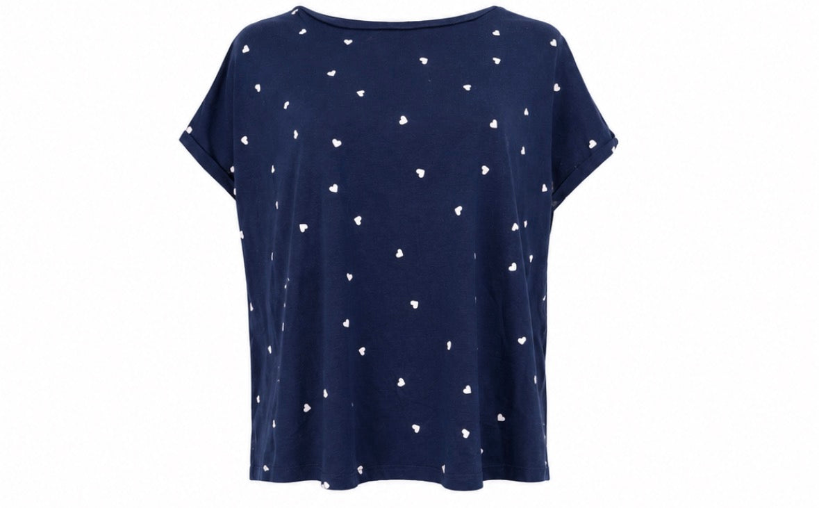 Navy Heart Print Relaxed Top