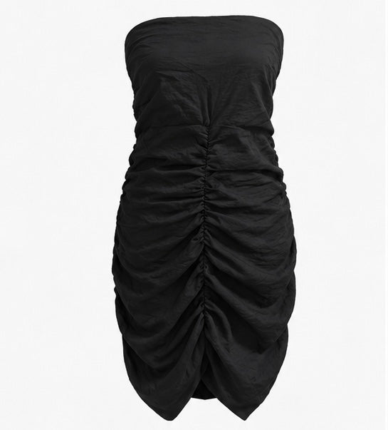 Black Strapless Ruched Mini Dress