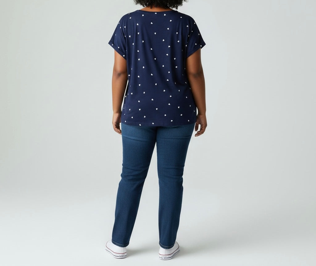 Navy Heart Print Relaxed Top