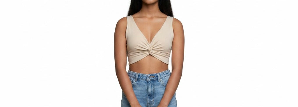 Beige Twist Front Crop Top