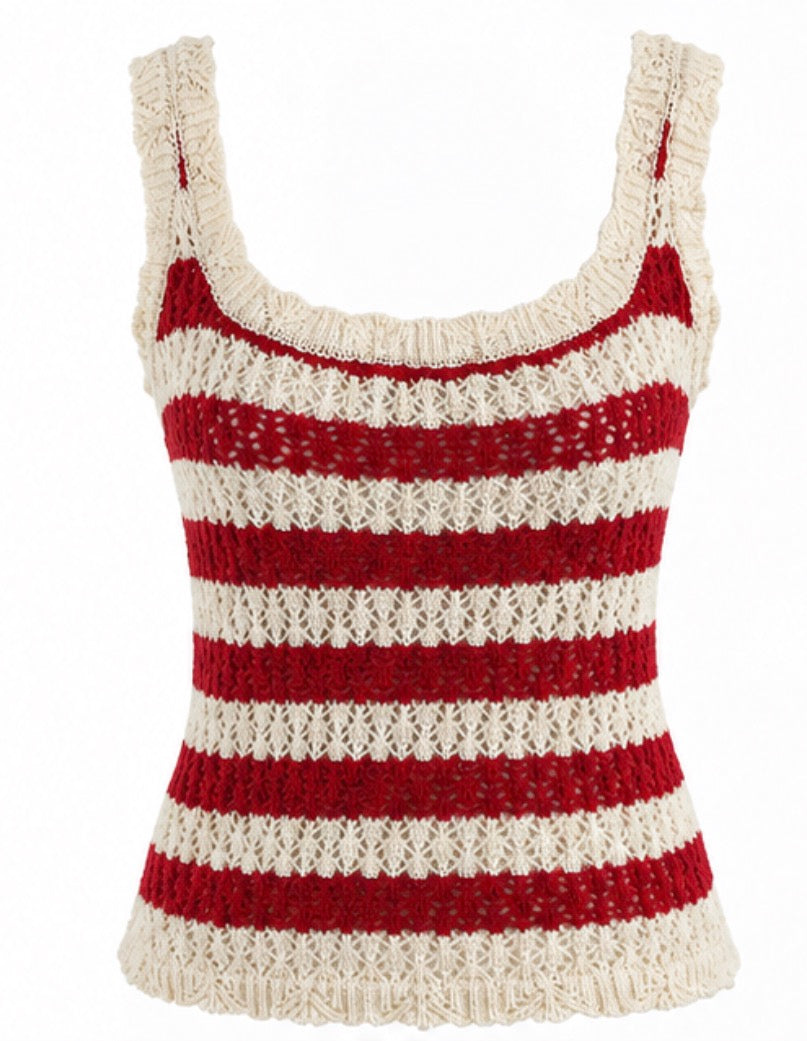 Red & Cream Striped Crochet Singlet
