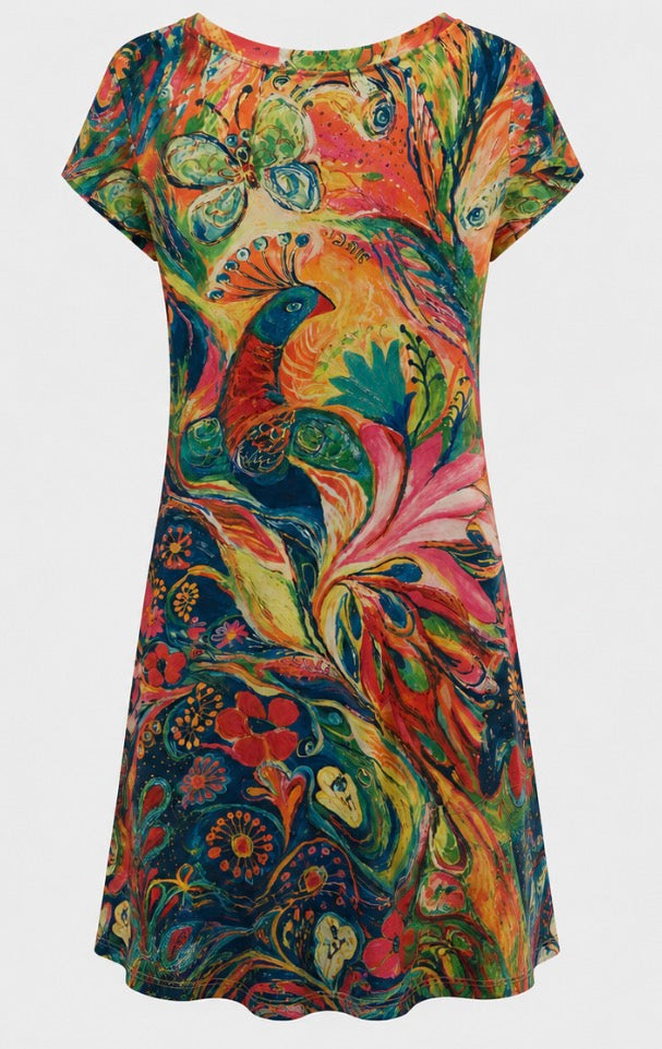Colourful Abstract Bird Print Dress