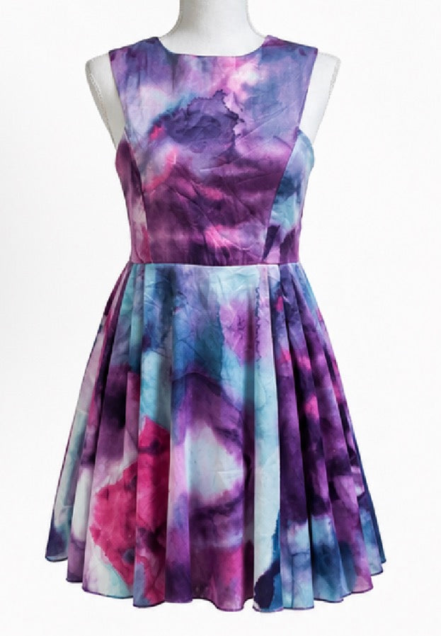 Purple & Blue Watercolour Skater Dress
