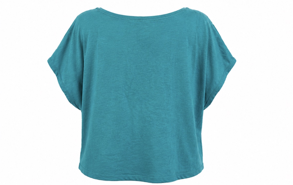 Teal Crochet Front Short Sleeve Top
