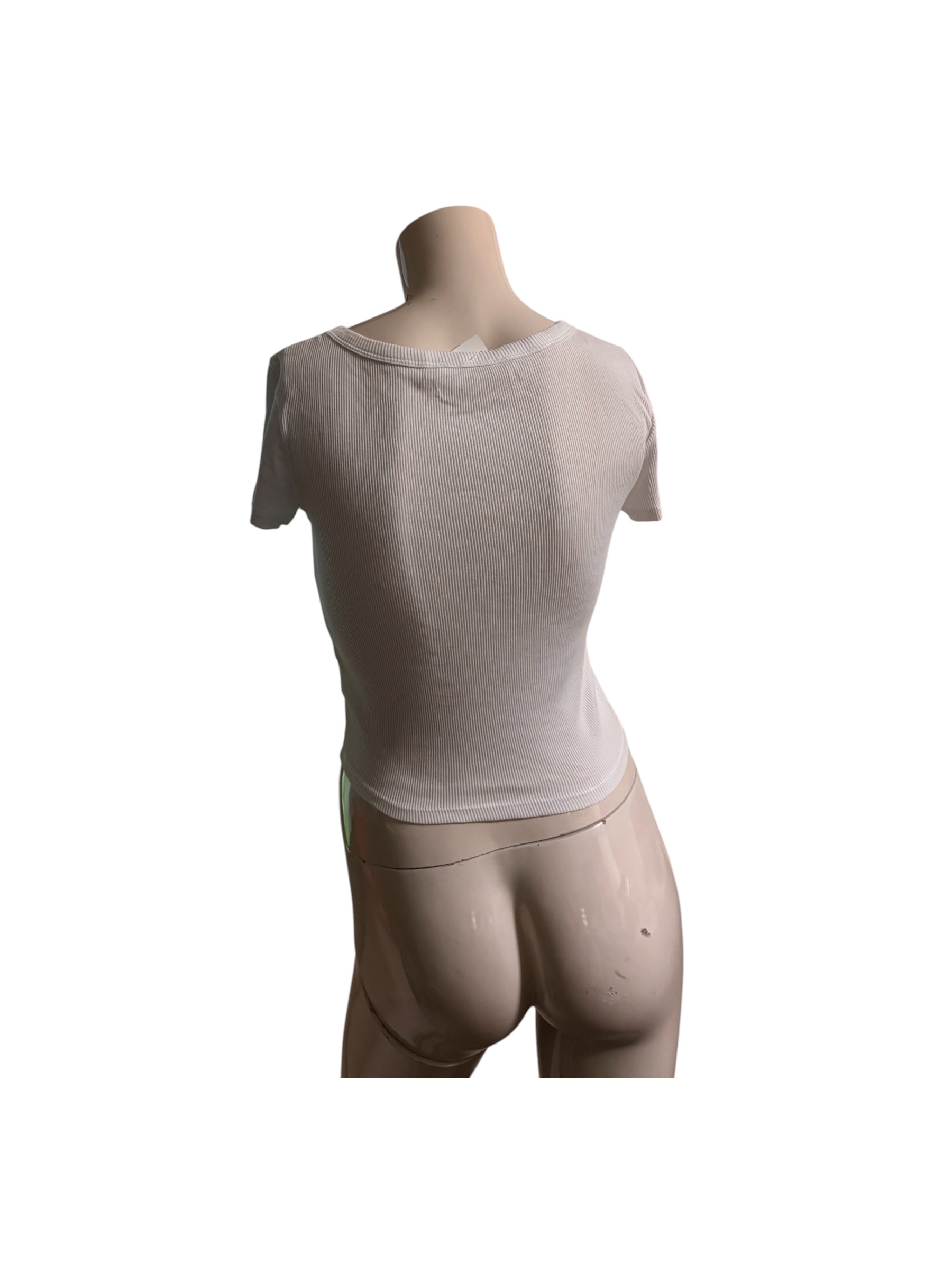 White Ribbed V-Neck Tee