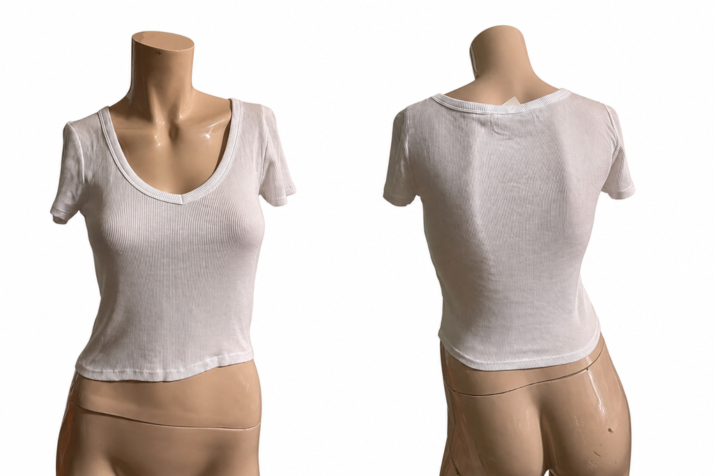 White Ribbed V-Neck Tee