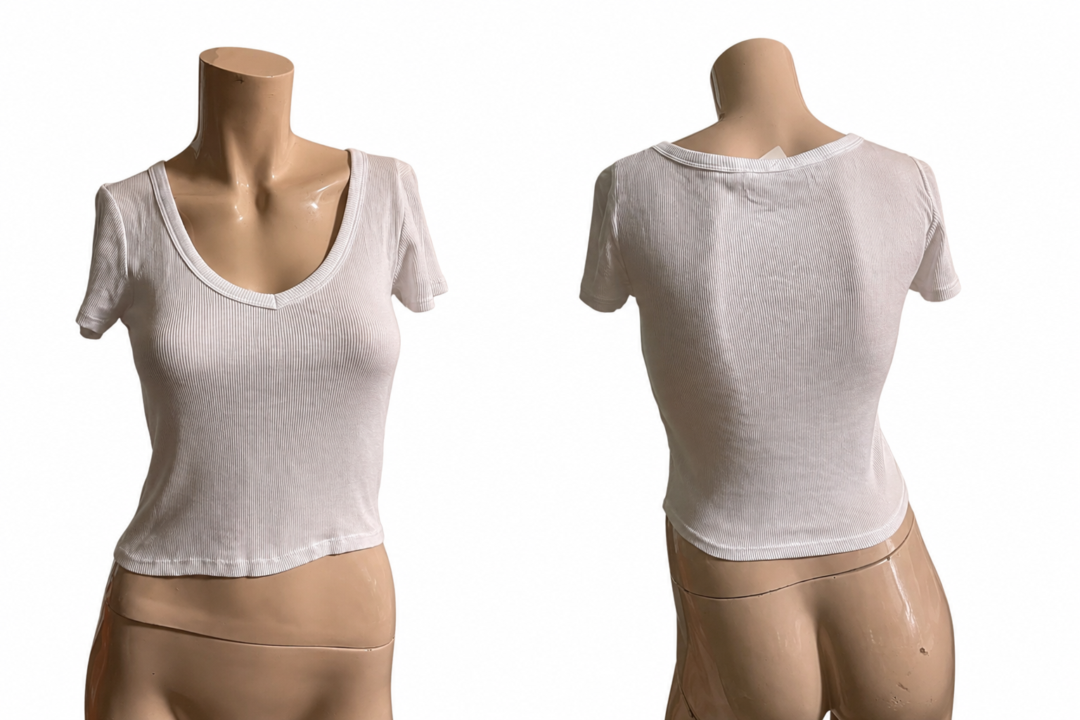 White Ribbed V-Neck Tee