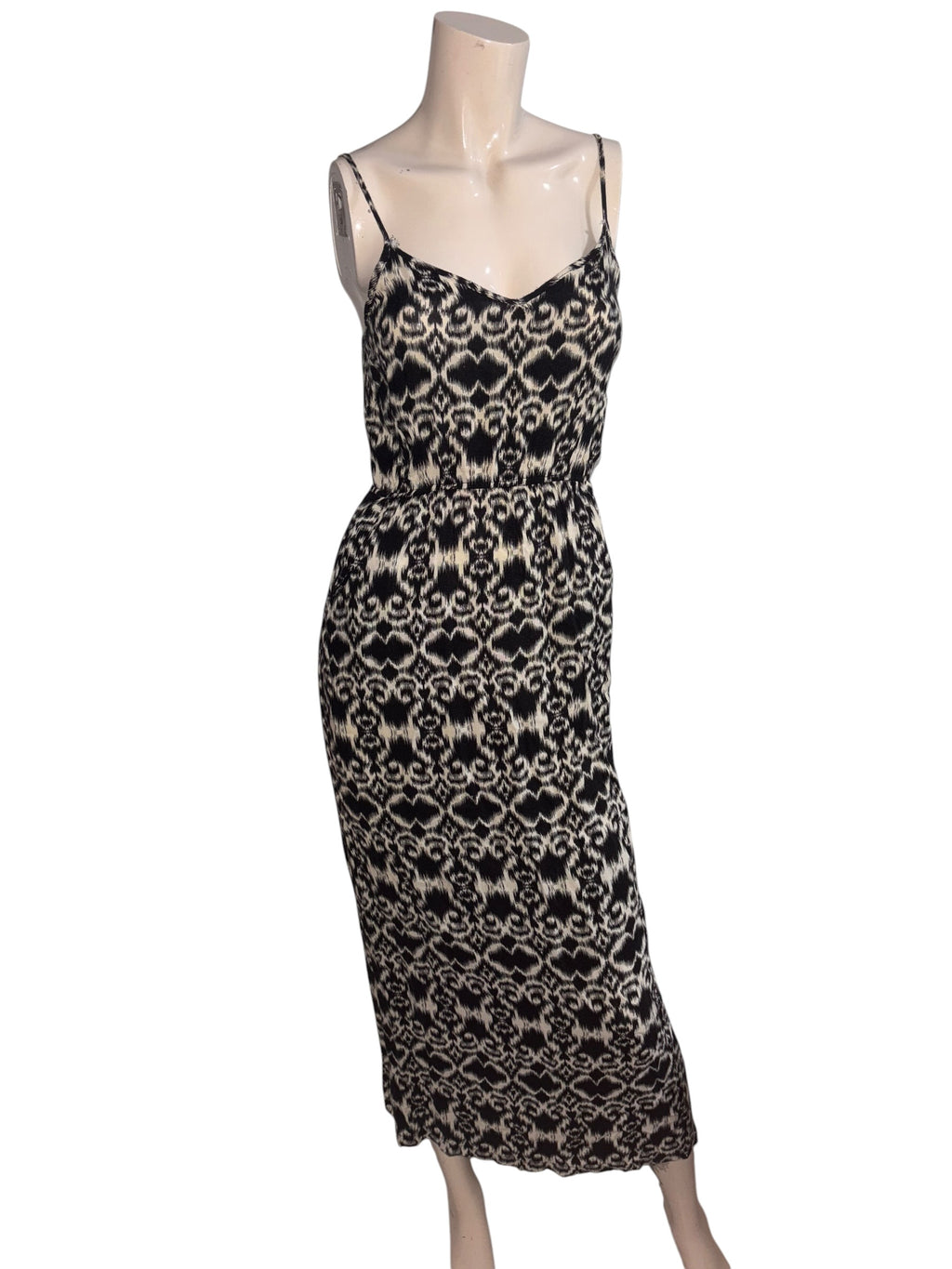 Black & Cream Printed Midi Dress