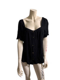 Black Square Neck Button Front Top