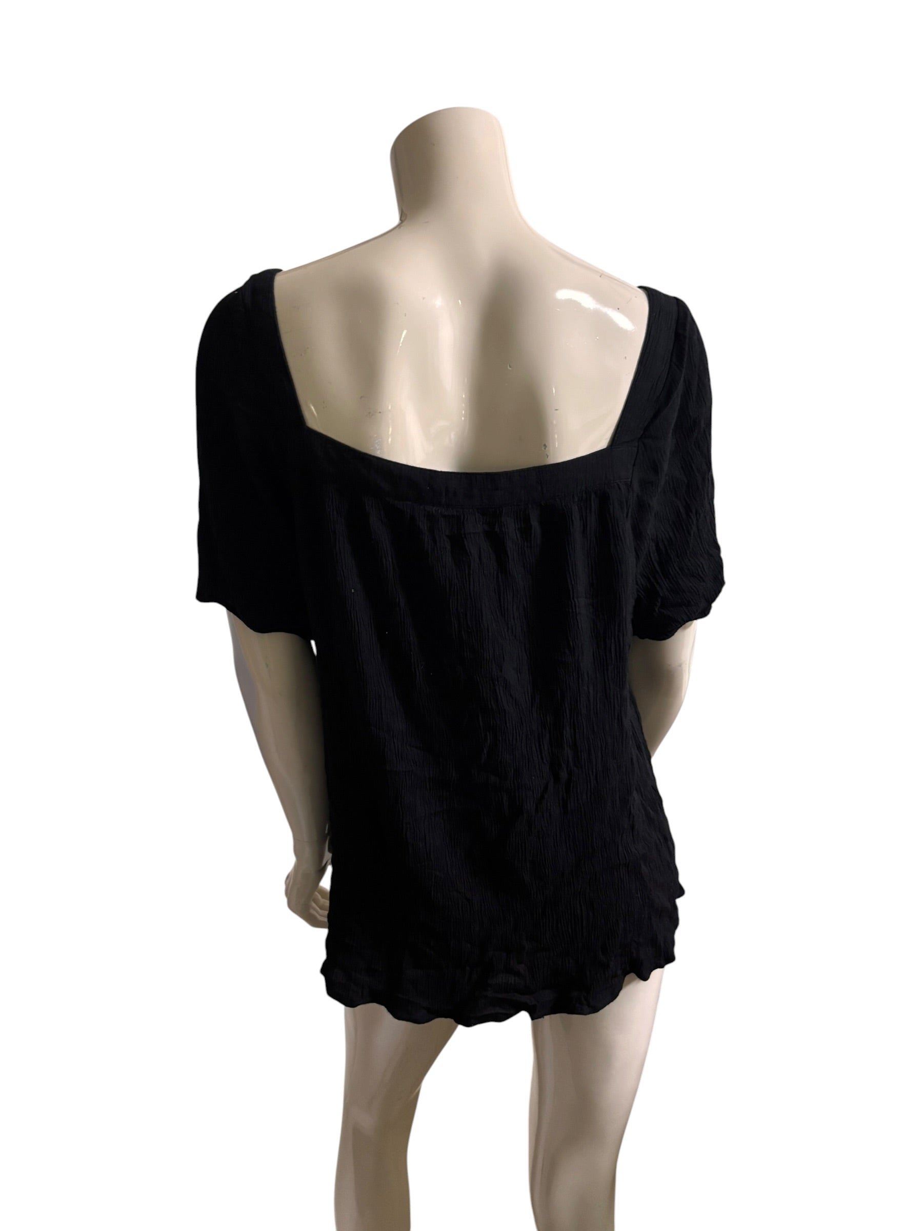 Black Square Neck Button Front Top