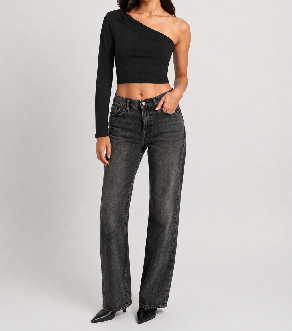 One Shoulder Long Sleeve Crop Top