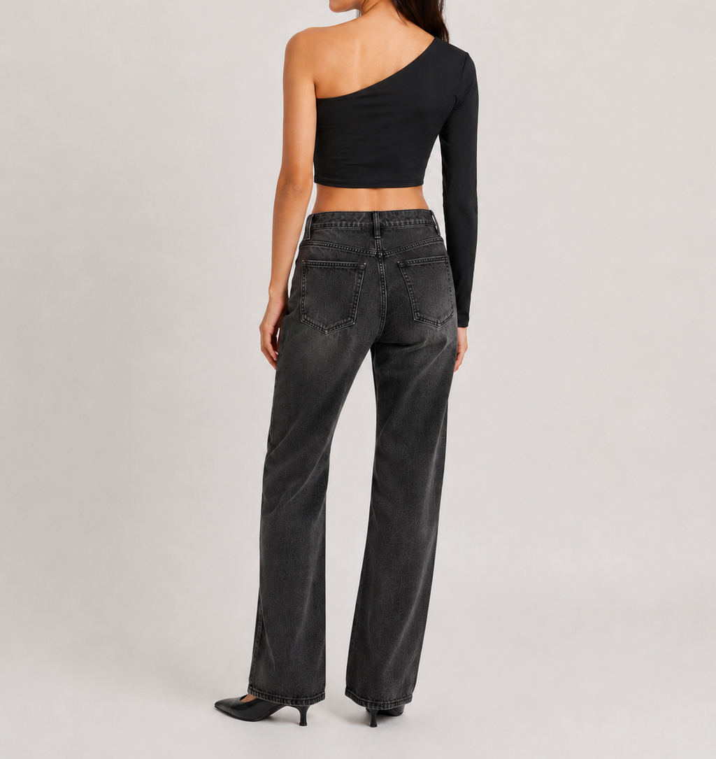 One Shoulder Long Sleeve Crop Top