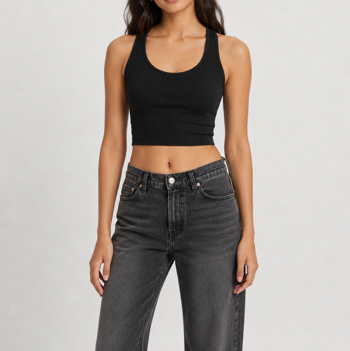 Black Ribbed Halter Singlet