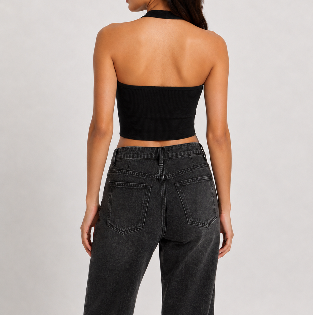 Black Ribbed Halter Singlet