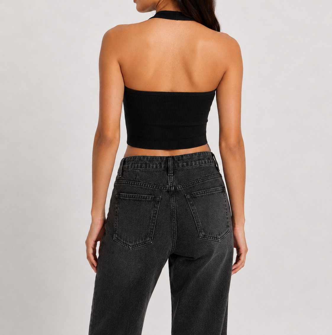 Black Ribbed Halter Singlet