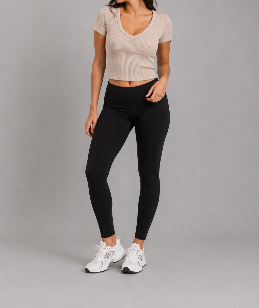 White Ribbed V-Neck Tee