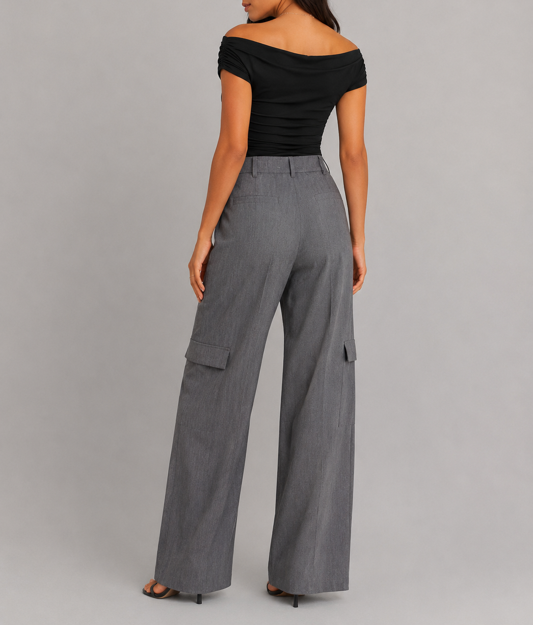 Grey Wide Leg Cargo Pants