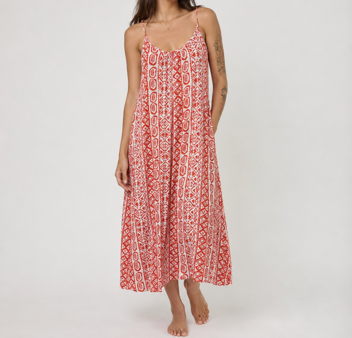 Red & White Maxi Dress