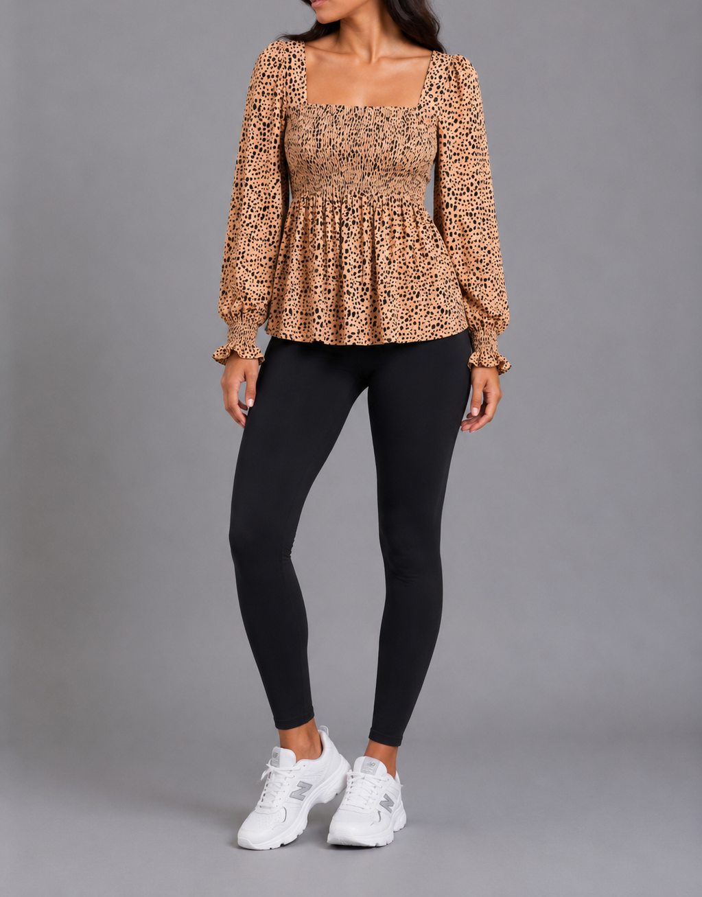 Leopard Print Shirred Peplum Top