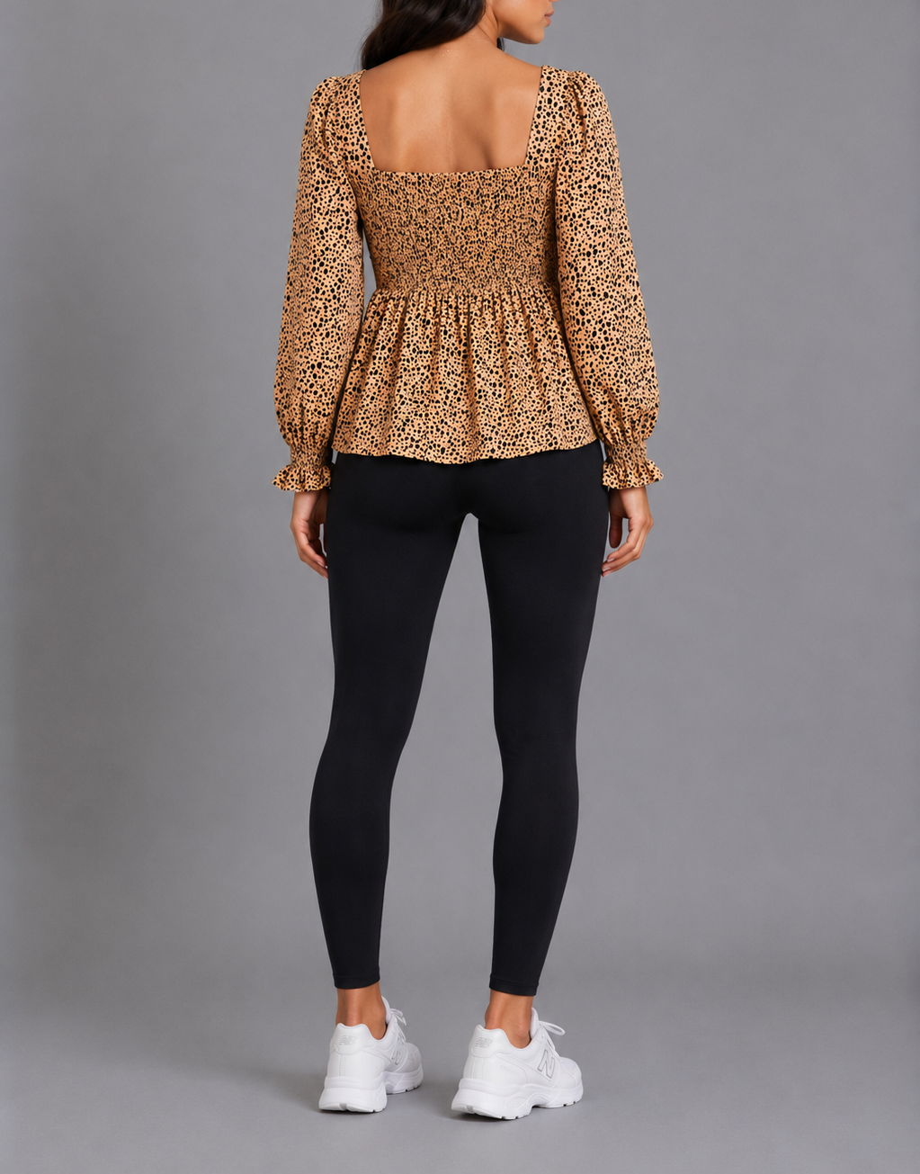 Leopard Print Shirred Peplum Top