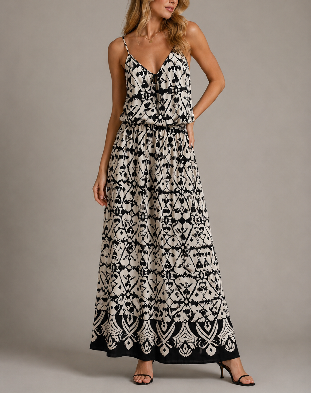 Black & White Printed Midi Dress