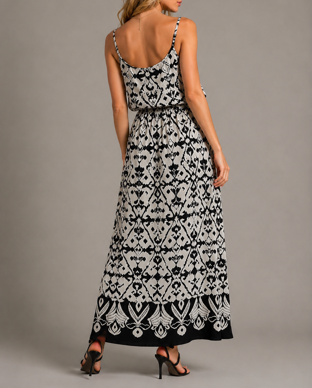 Black & White Printed Midi Dress