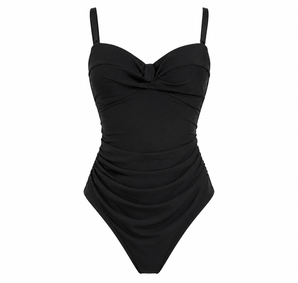 Black Ruched One Piece Swimsuit