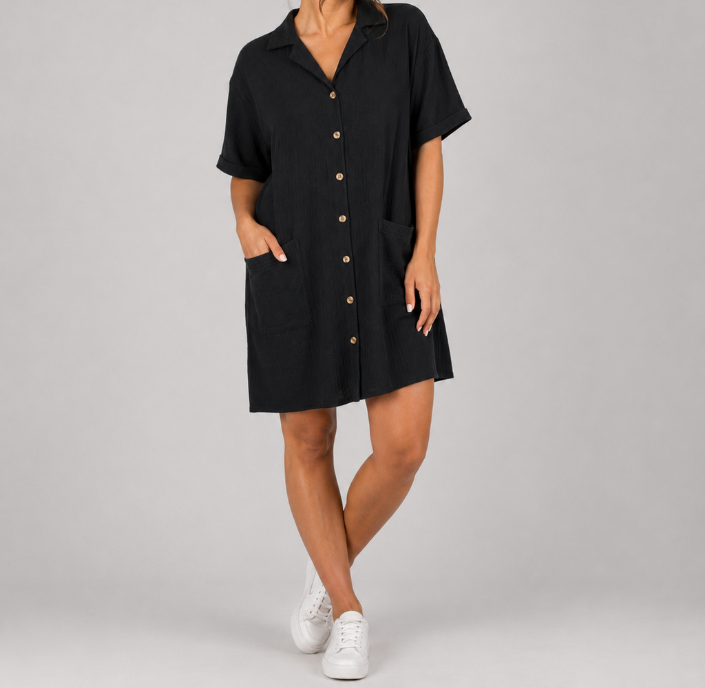 Black Button Down Midi Dress