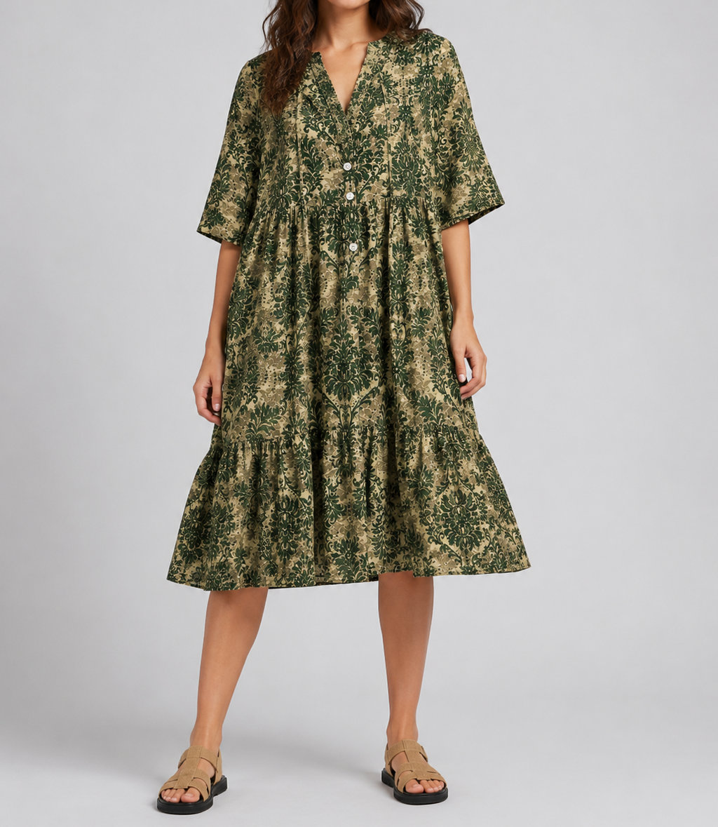 Damask Print Midi Dress