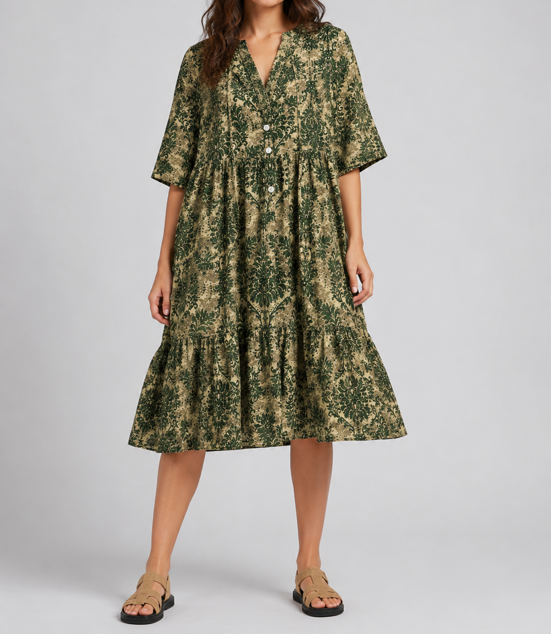 Damask Print Midi Dress