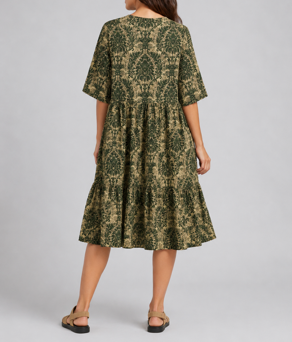 Damask Print Midi Dress