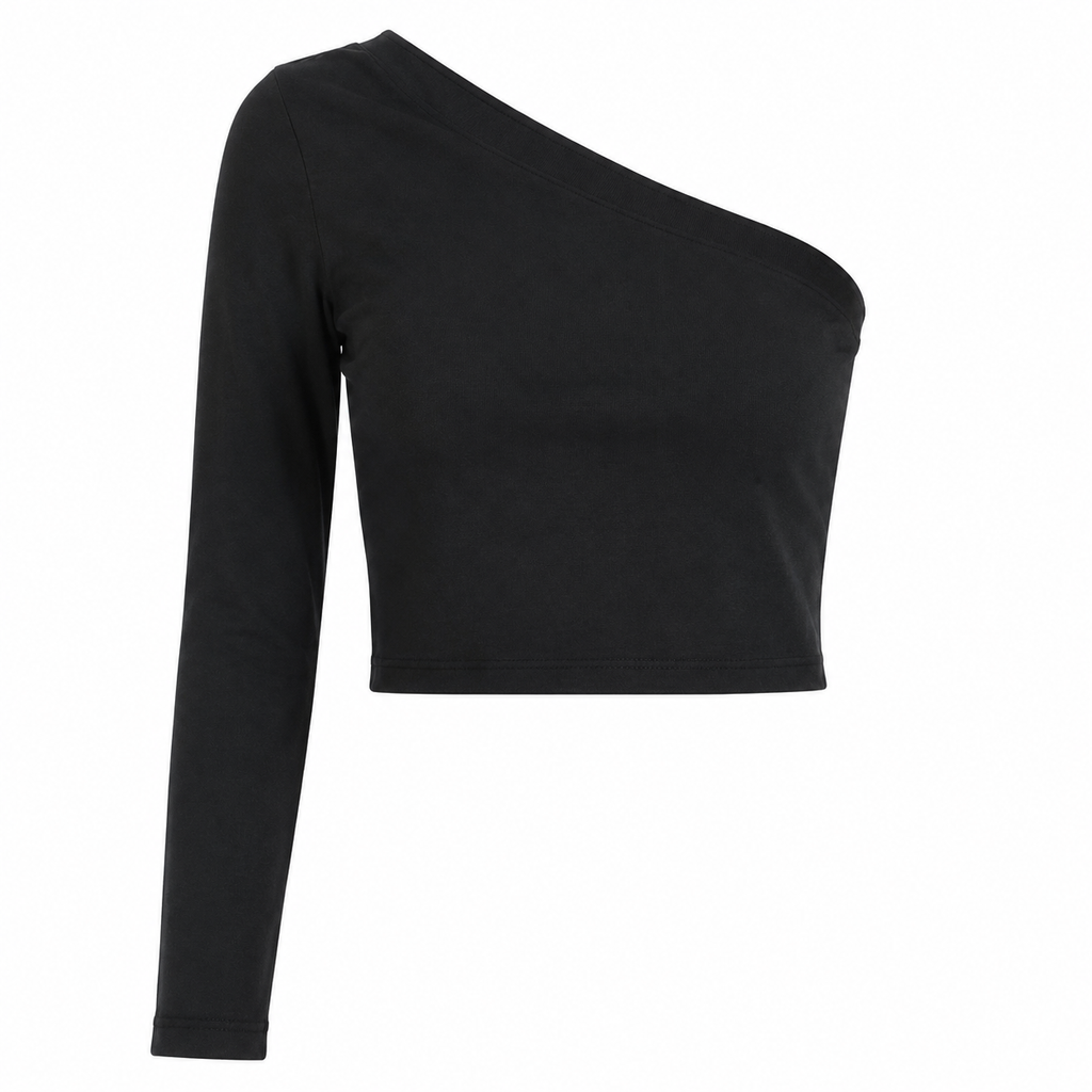 One Shoulder Long Sleeve Crop Top