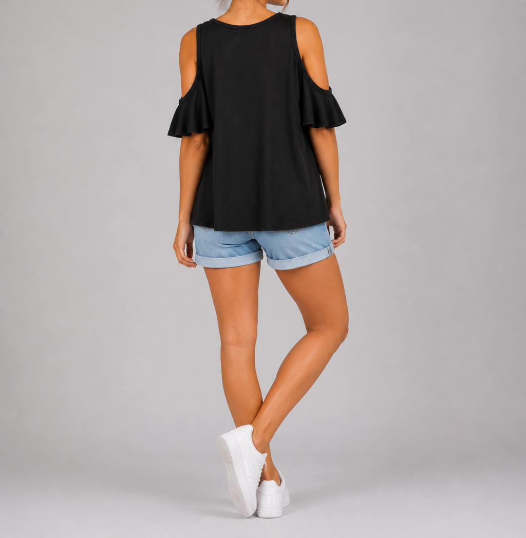 Black Cold Shoulder Tunic Shirt