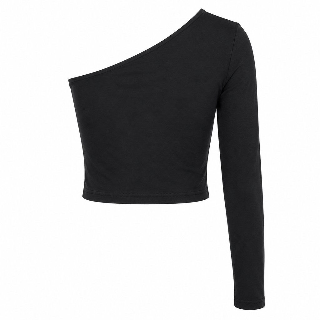 One Shoulder Long Sleeve Crop Top