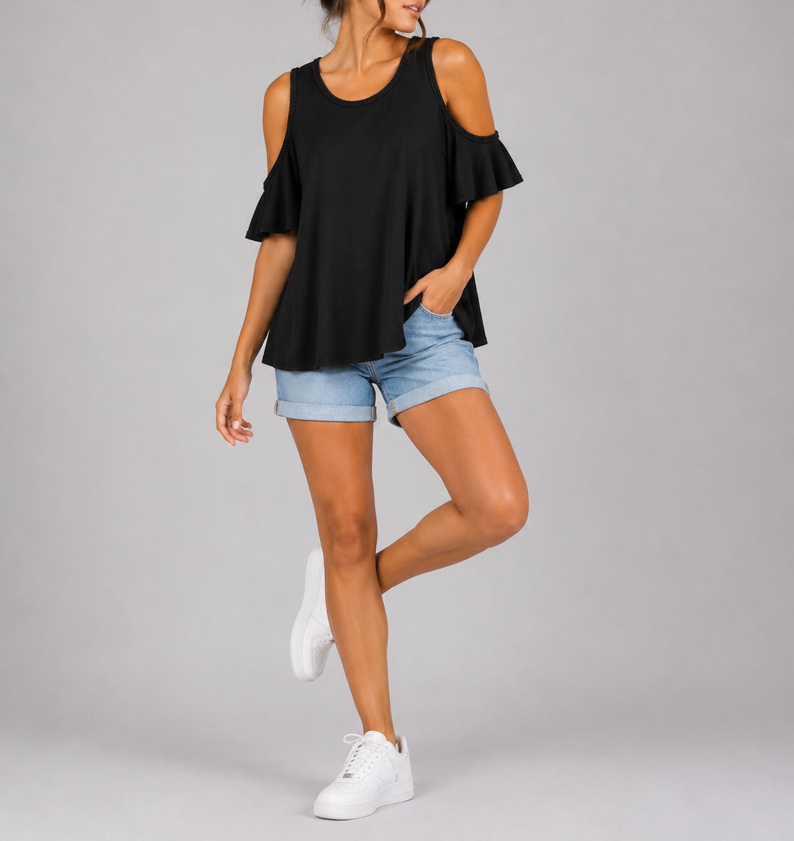Black Cold Shoulder Tunic Shirt