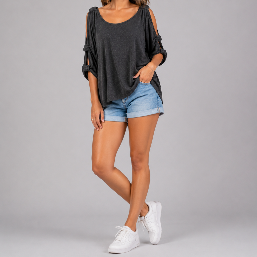 Grey Cold Shoulder Top