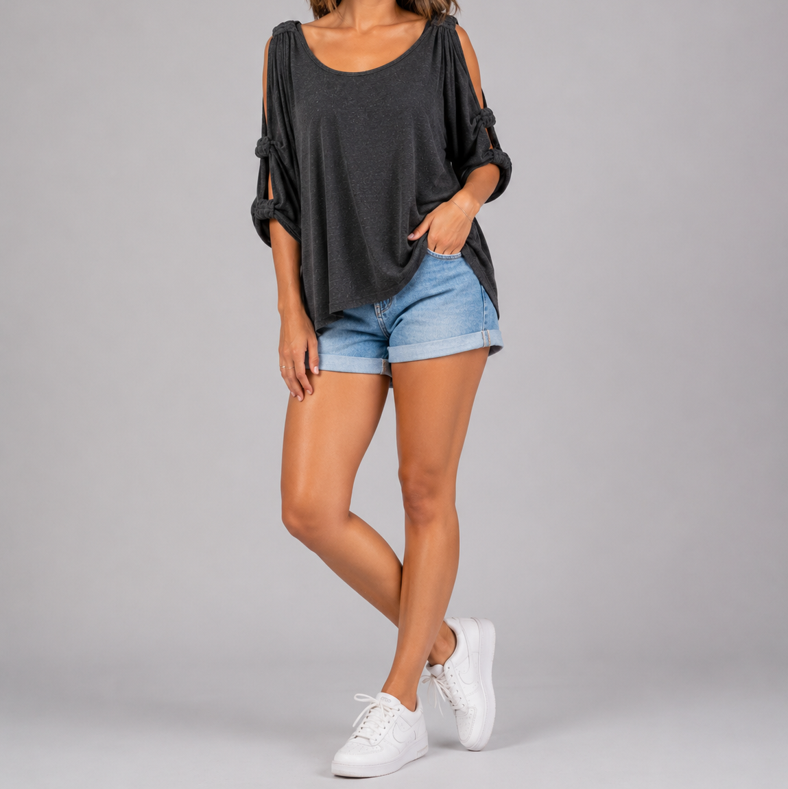 Grey Cold Shoulder Top