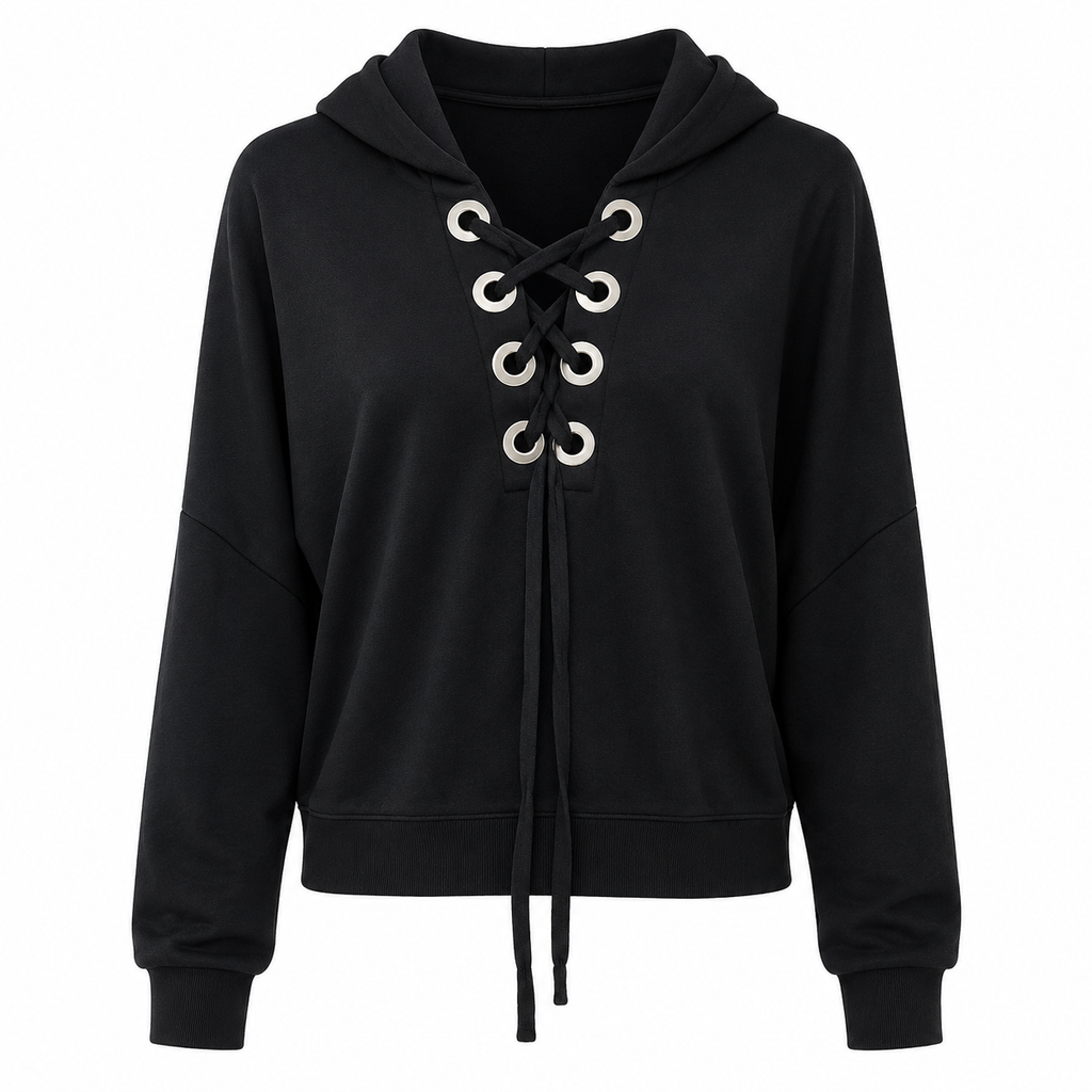 Black Lace Up Hoodie