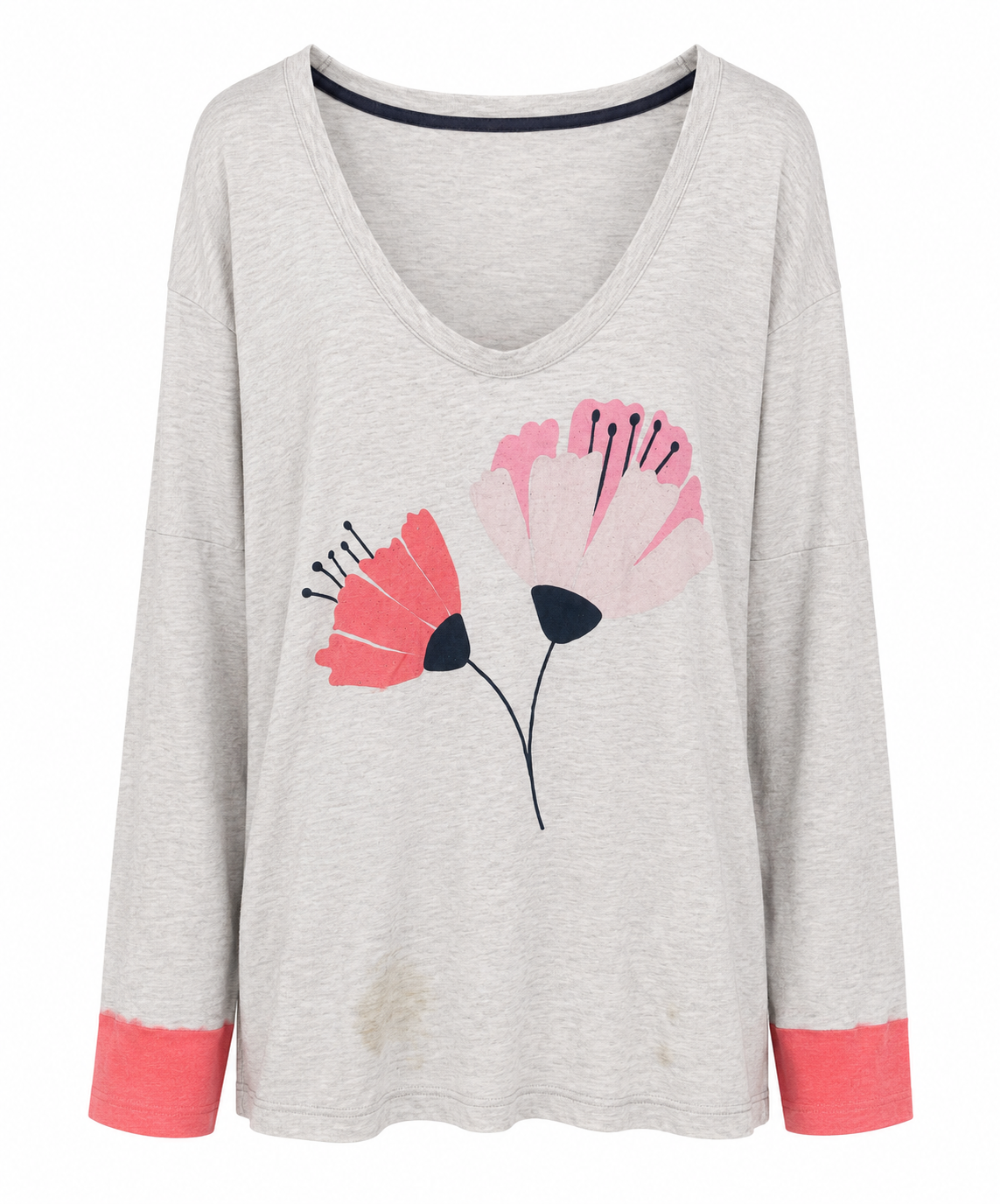 Grey Floral Print Long Sleeve Top