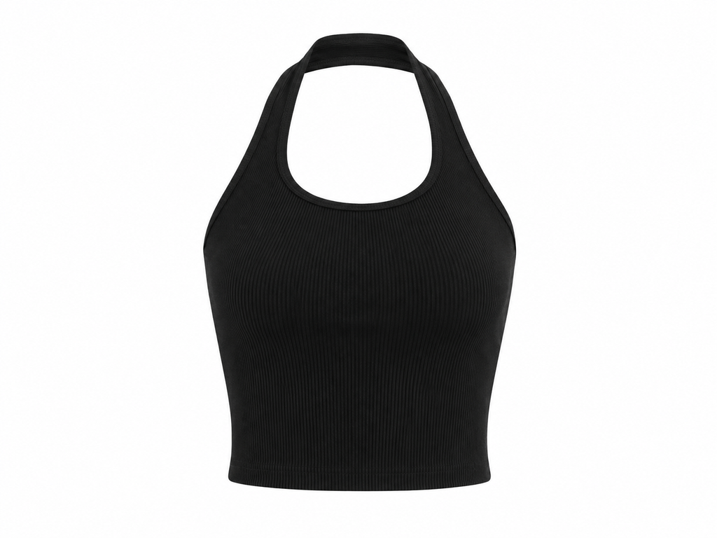 Black Ribbed Halter Singlet