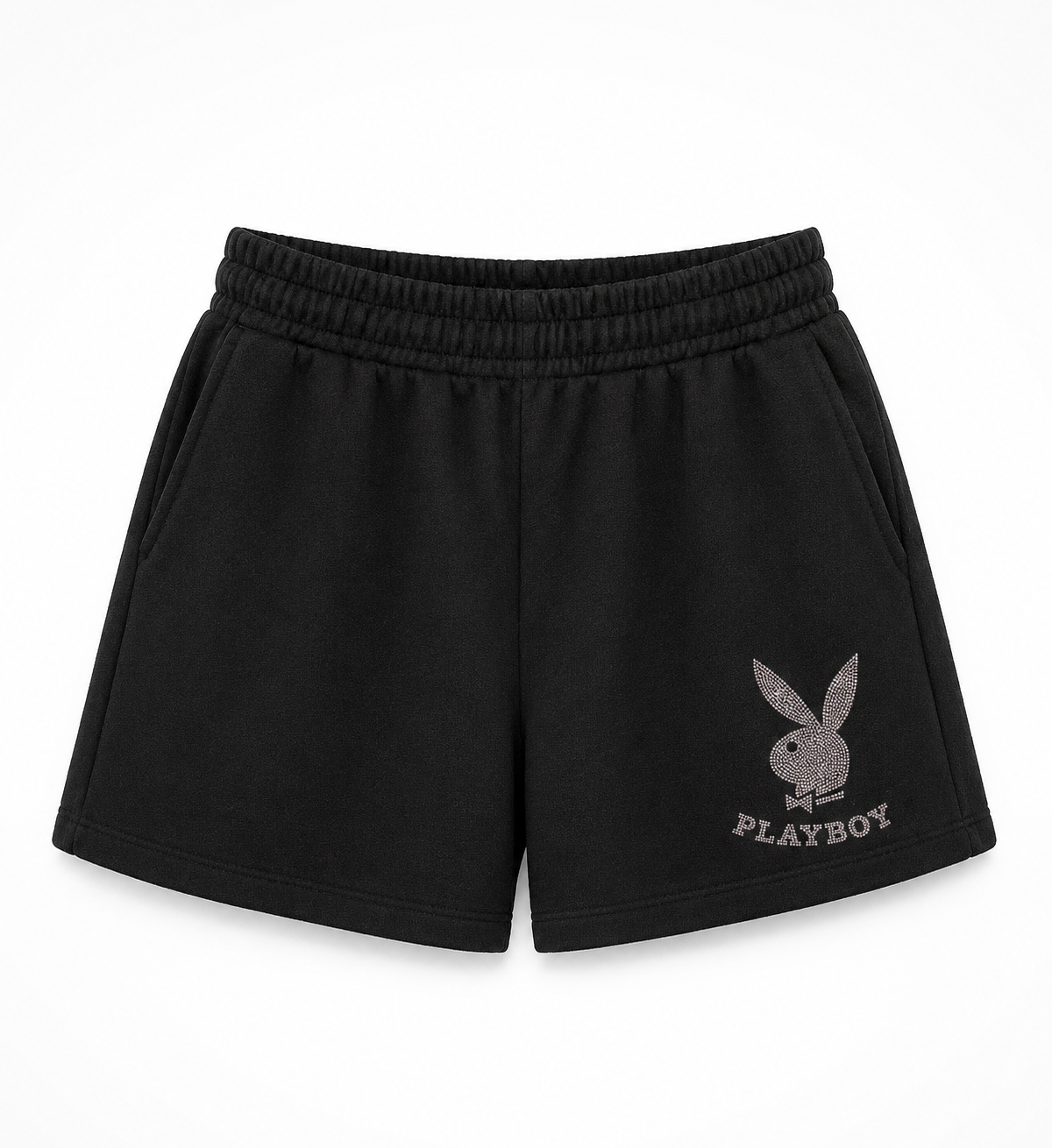 Playboy Black Rhinestone Logo Sweat Shorts