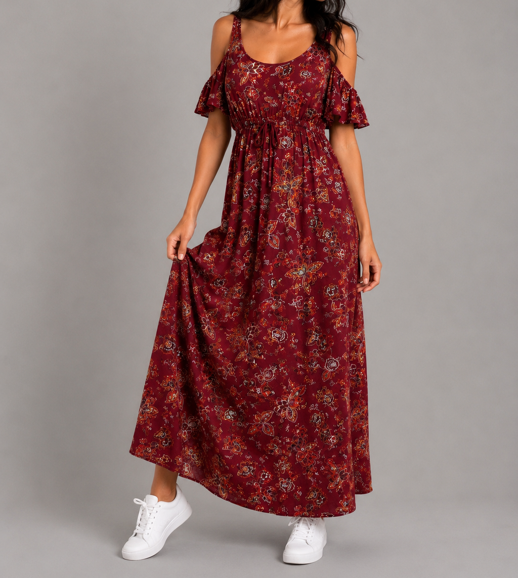Floral Cold Shoulder Maxi Dress