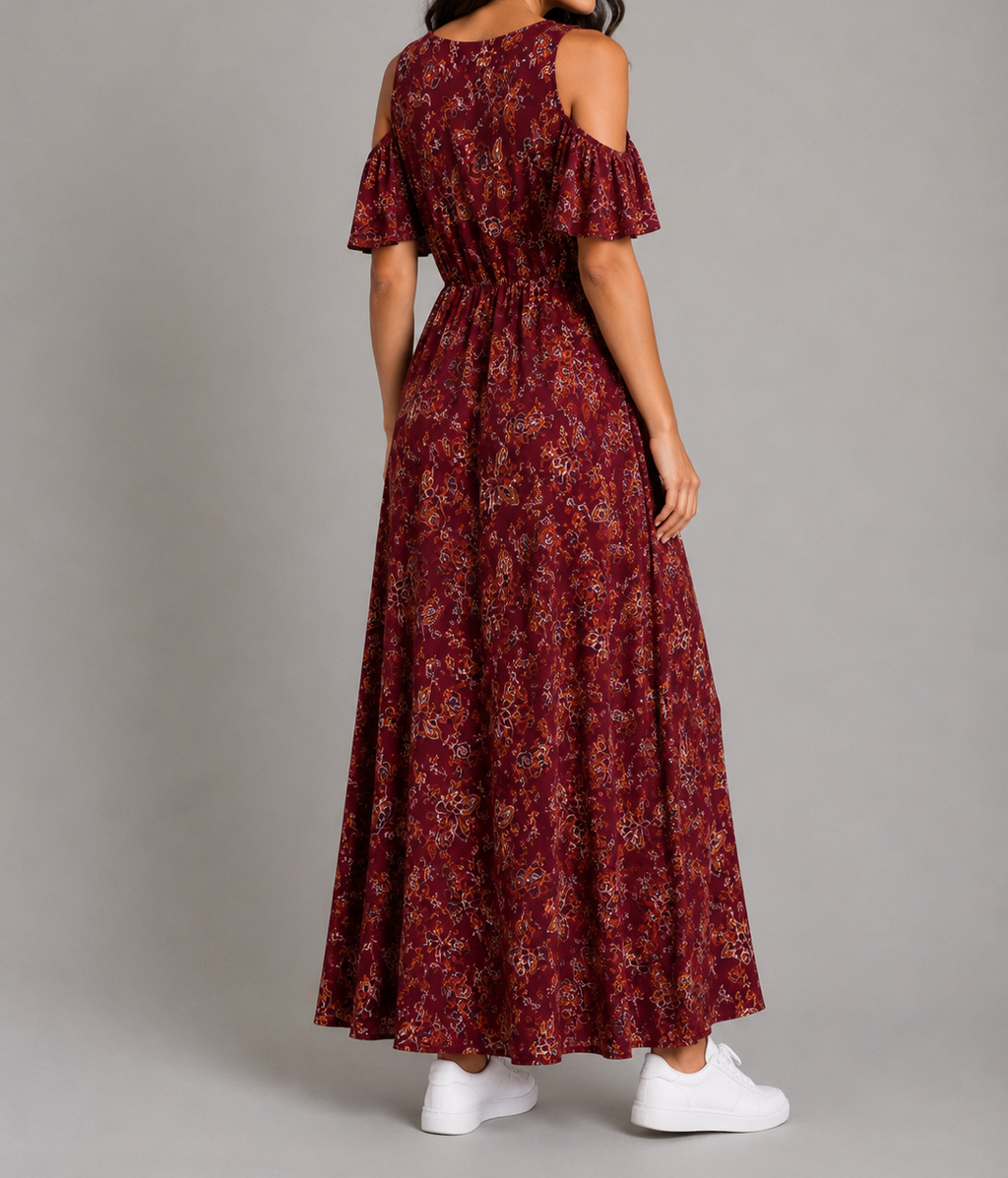 Floral Cold Shoulder Maxi Dress