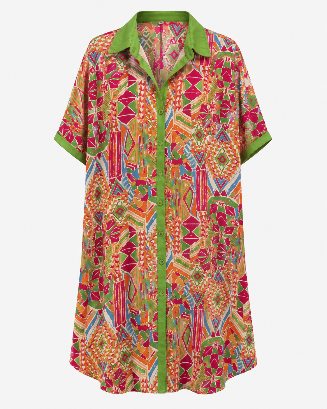 Abstract Print Button Up Dress